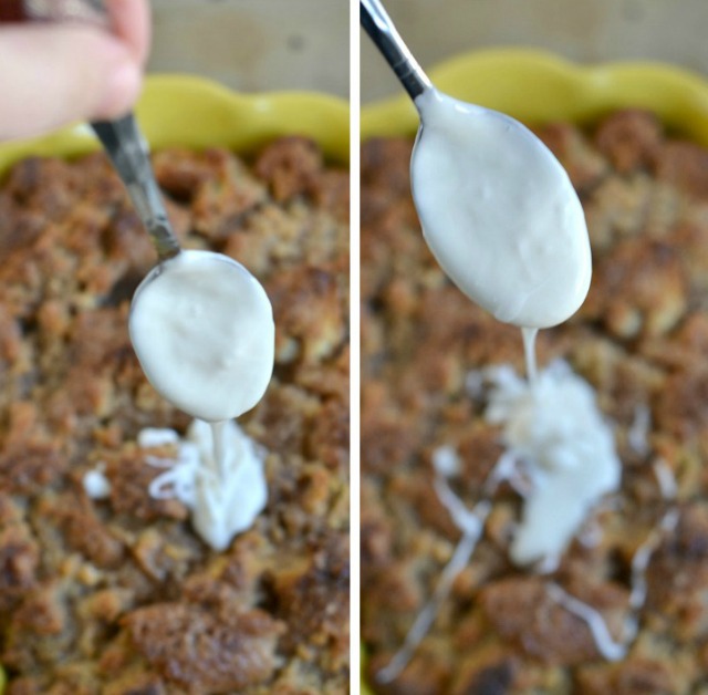 Cake Donut Bread Pudding with Vanilla Glaze