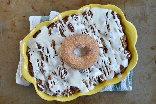 Cake Donut Bread Pudding with Vanilla Glaze
