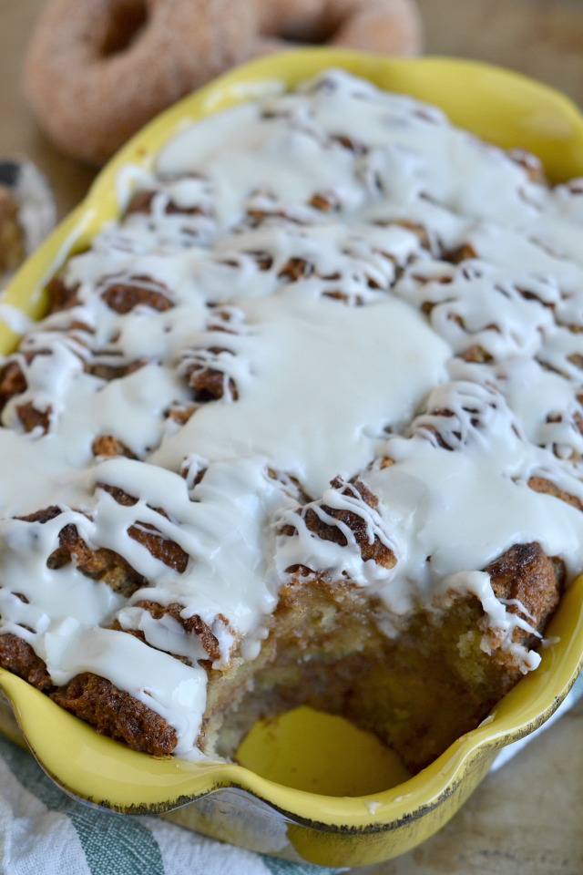 Cake Donut Bread Pudding with Vanilla Glaze