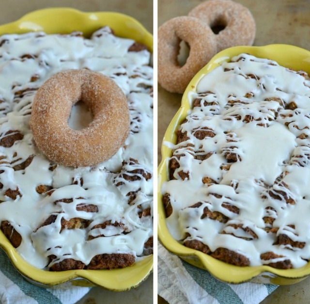 Cake Donut Bread Pudding with Vanilla Glaze