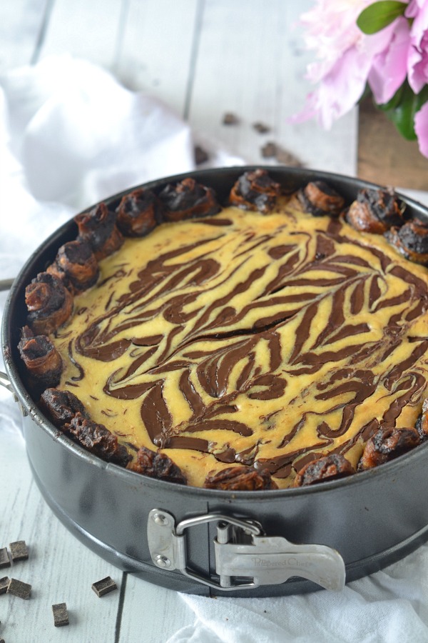 Rugelach Crust Chocolate Swirl Cheesecake