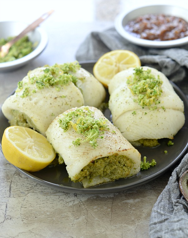 Broccoli Pesto Stuffed Flounder with Broccoli Gremolata 