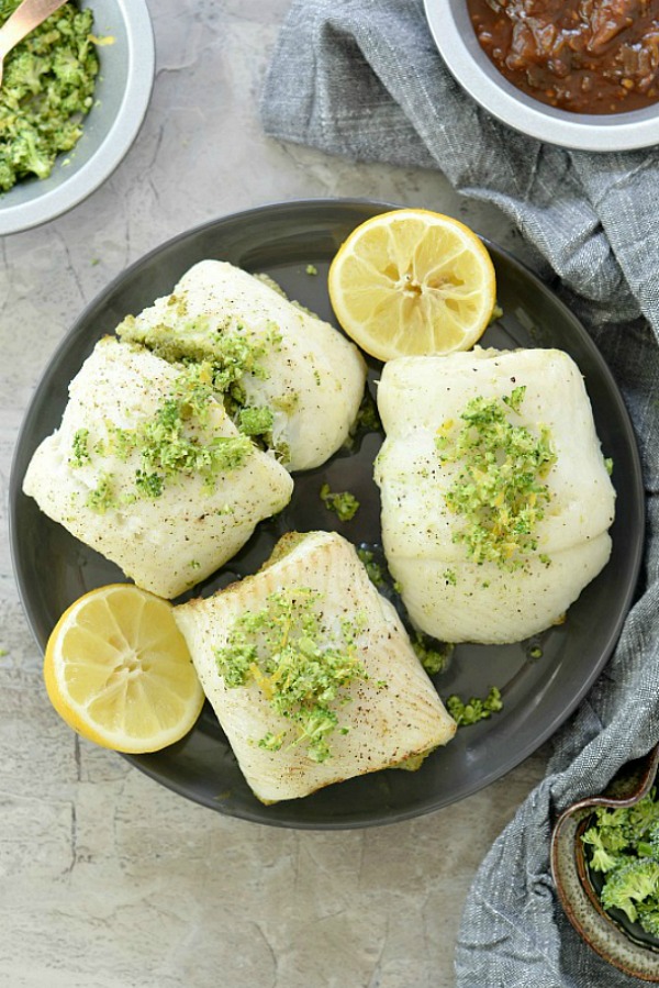 Broccoli Pesto Stuffed Flounder with Broccoli Gremolata