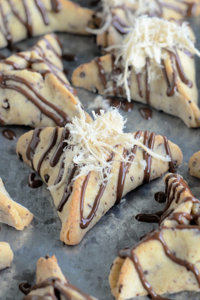 Salted Chocolate Chip Tahini Hamantaschen